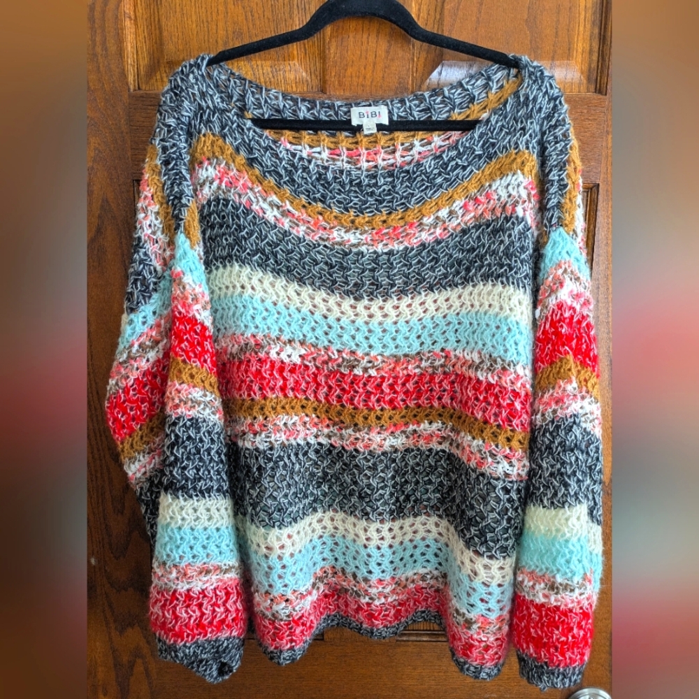 BiBi Multicolor Striped Oversized Loose Knit Sweater - Size L